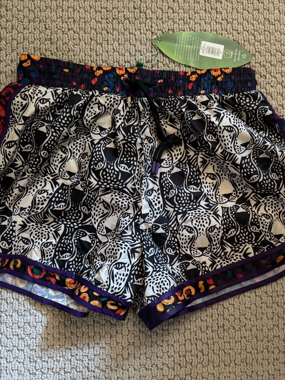 FARM Rio Black & White Leopard-Print Athletic Shorts with Multicolor Trim - Picture 2 of 4
